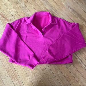 ALO Henley Polo Cropped Sweatshirt - Magenta Crush - Size S/M